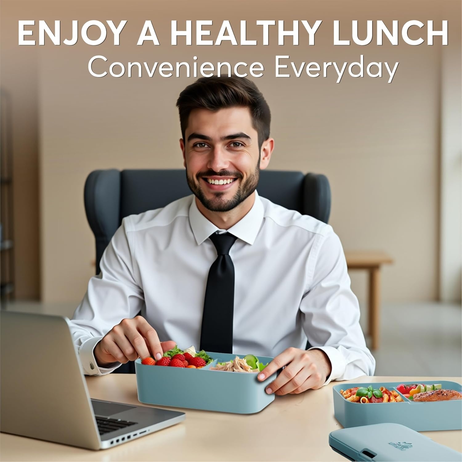 image:imageUmami Bento Box Adult AllIn1 w 4 Utensils 100 Leakproof Design Award Winner Microwave amp Dishwasher Safe Lunch Containers for Adults w 4 Compartments