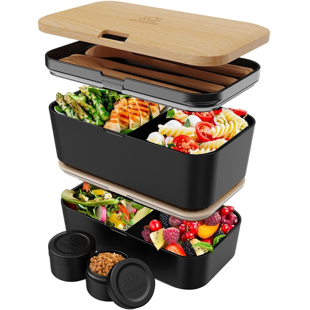 image:imageUmami Large Bento Box Adult Lunch Box 51 oz SpaceSaving Nestable Design w4 Utensils 2 Sauce Jars Versatile Leakproof Bento Lunch Box Microwavable Dishwasher Safe Lunch Containers For Adults